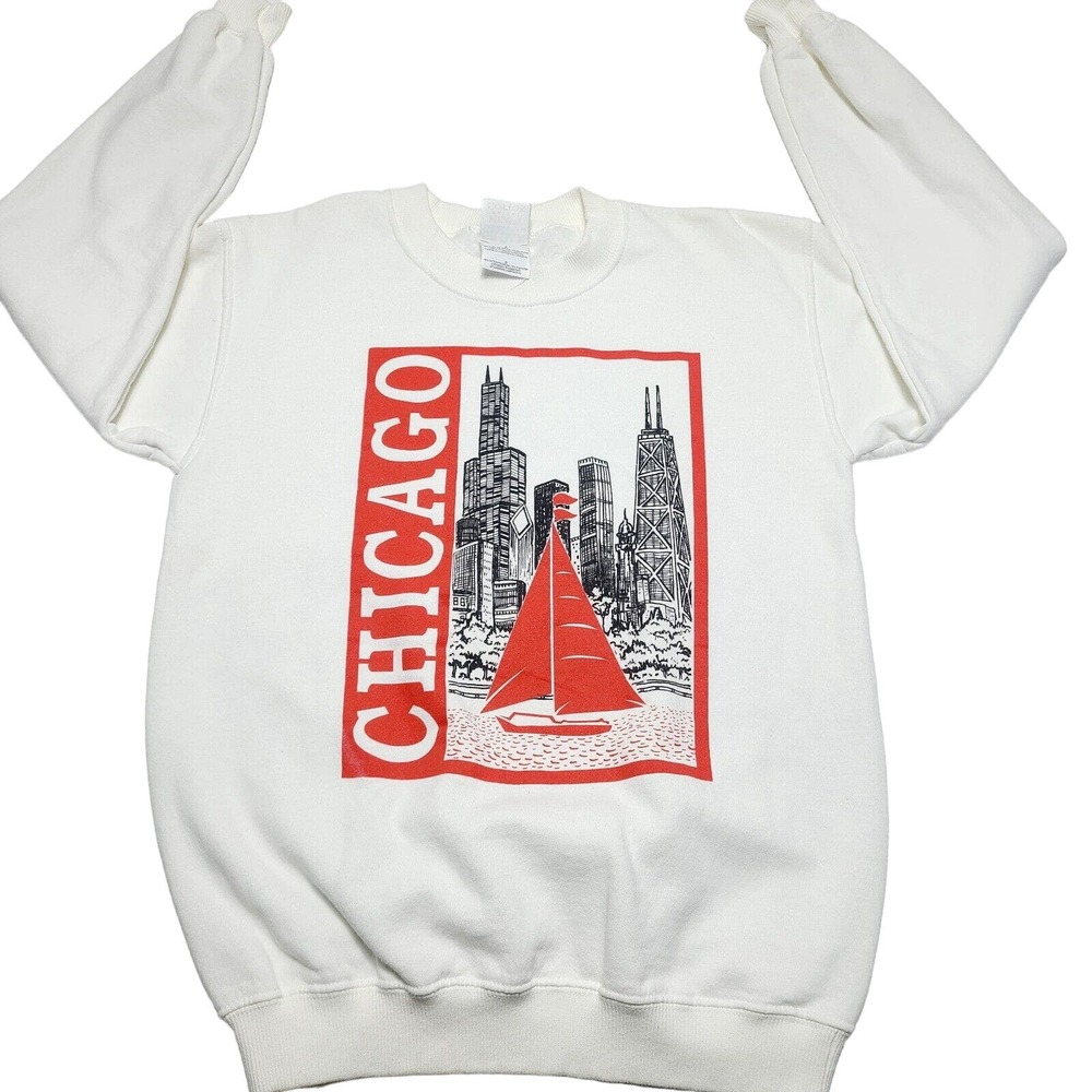 Gildan White Sweatshirt with Red Chicago Design